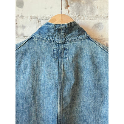 Unisex 11oz selvedge denim chore jacket by Chimala, men's style, featuring rugged fabric and classic workwear design.