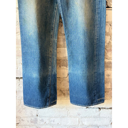 Unisex 13.5oz dark engineer selvedge denim straight cut jeans by Chimala, showcased on a model with a focus on the fabric and fit.