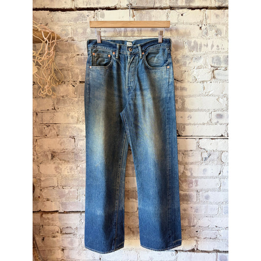 Men's dark engineer unisex 13.5oz selvedge denim straight cut jeans by Chimala, showcasing the durable denim fabric and classic fit.