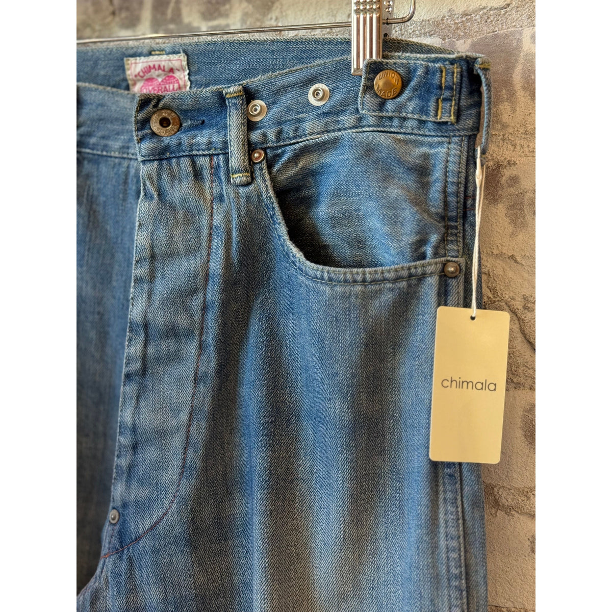 Unisex 13oz wide width adjustable pants in smoky light color by Chimala, featuring a relaxed fit and casual style.
