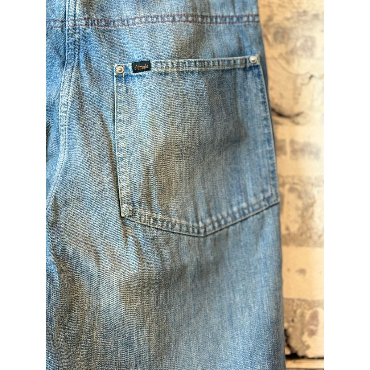 Unisex 13oz wide width adjustable pants by Chimala in smoky light color, featuring a relaxed fit and casual style.