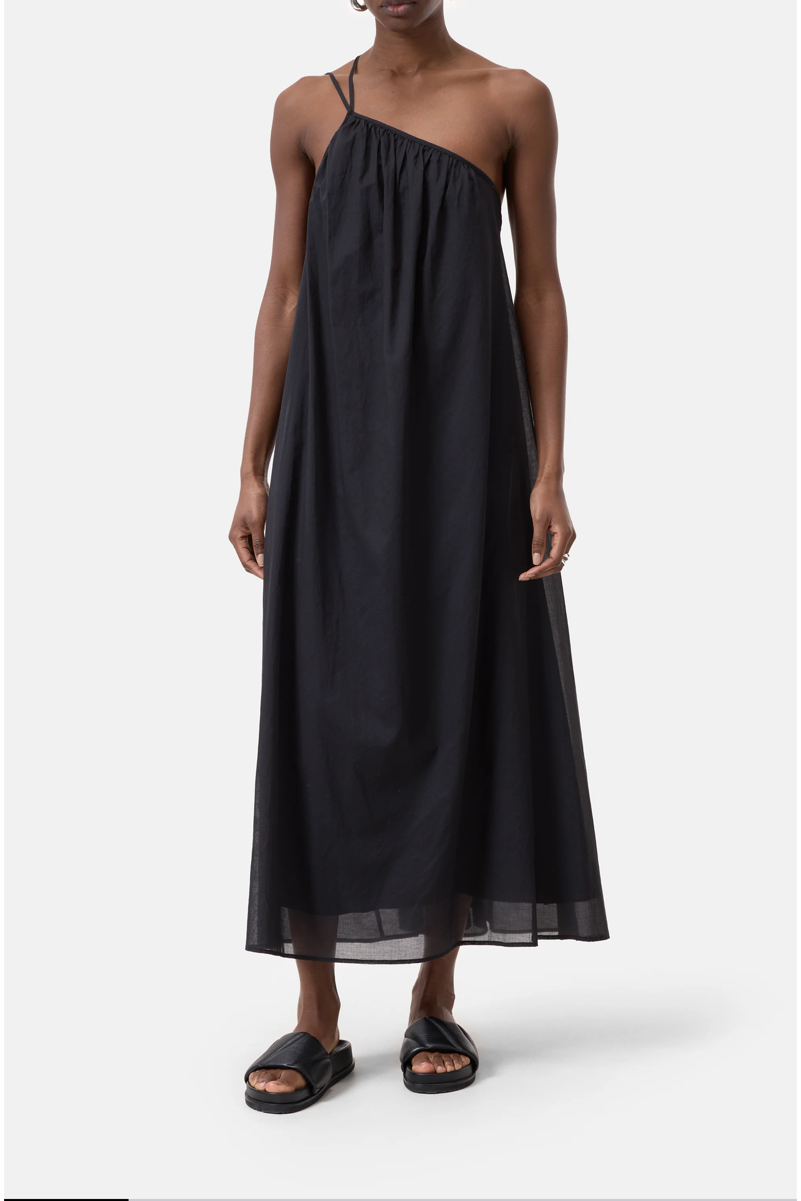 Gathered Asymmetrical Dress - Black - DUNE + SALT