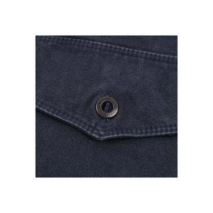 Men's navy utility twill shirt by Freenote Cloth featuring a classic button-up design and chest pockets.