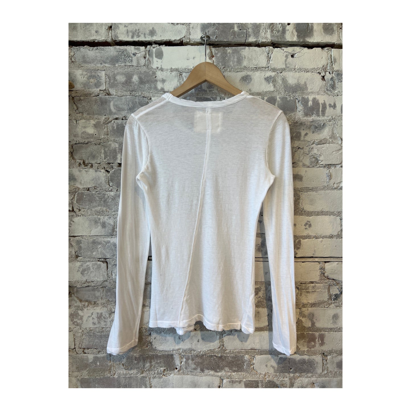 Women's white Hi-Soft Jersey LS Crew top by V::Room, featuring a comfortable long-sleeve design and classic crew neckline.