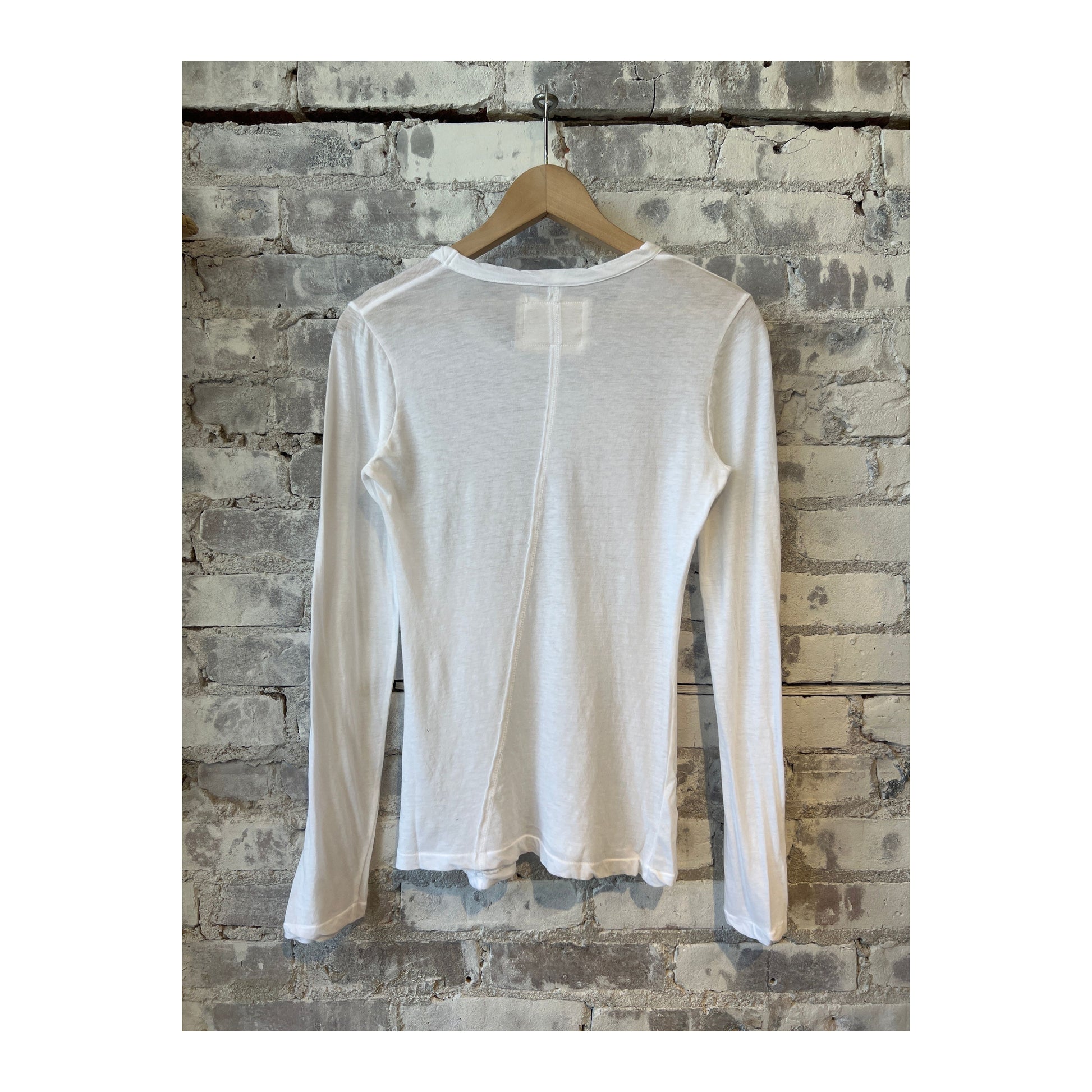Women's white Hi-Soft Jersey LS Crew top by V::Room, featuring a comfortable long-sleeve design and classic crew neckline.