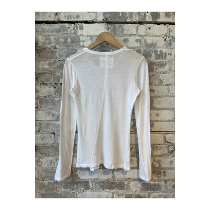 Women's white Hi-Soft Jersey LS Crew top by V::Room, featuring a comfortable long-sleeve design and classic crew neckline.