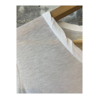 Women's white Hi-Soft Jersey LS Crew top by V::Room, long-sleeve, soft fabric, casual style, close-up of the shirt's front.
