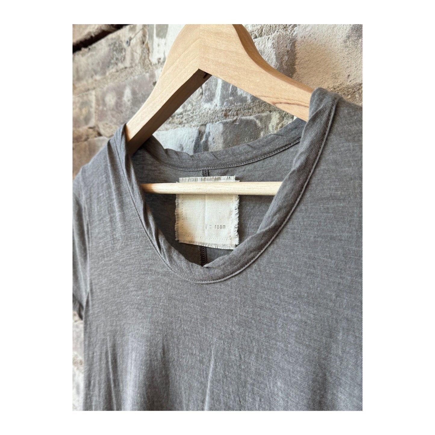 Women's Hi-Soft Jersey SS Crew T-Shirt by V::Room in charcoal, soft fabric, short sleeves, casual fit, front view.