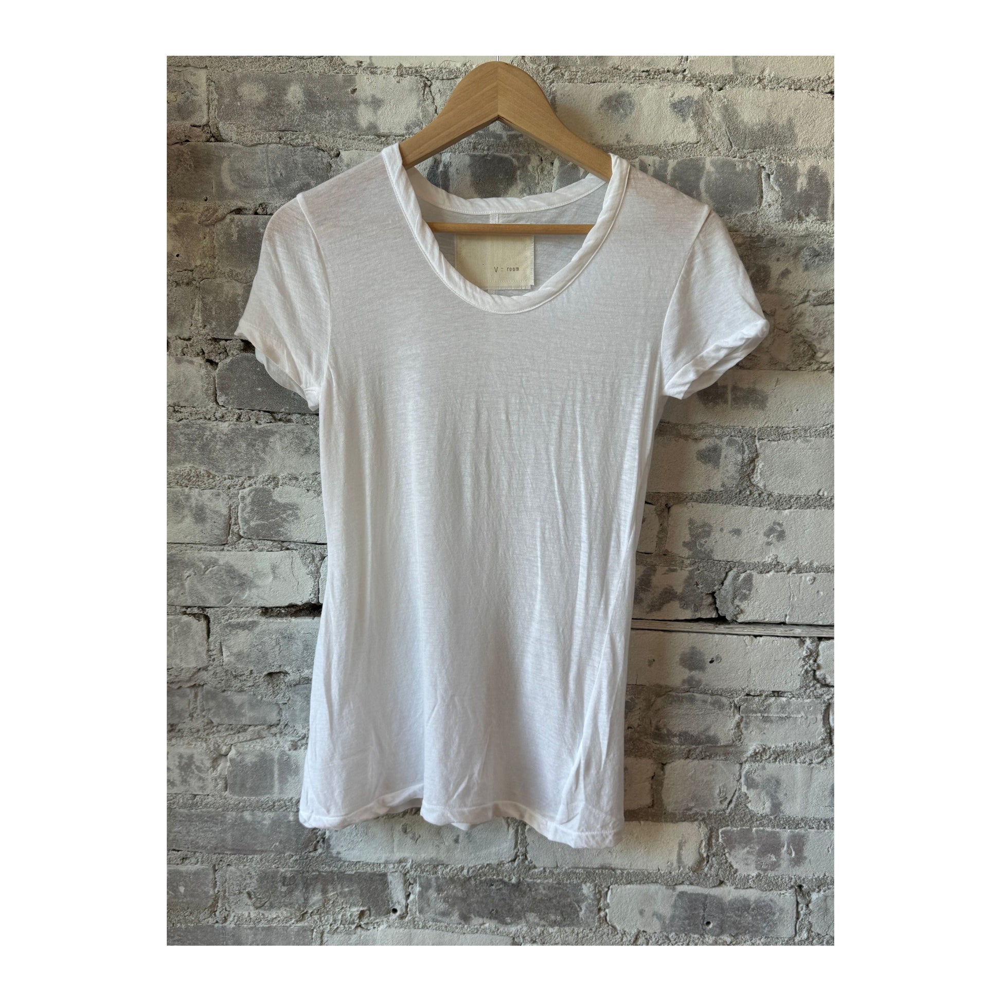 Women’s V::Room Hi-Soft Jersey SS Crew T-Shirt in white, casual short-sleeve top with a smooth, soft fabric and classic fit.