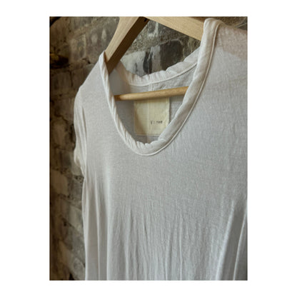 Women's white V::Room Hi-Soft Jersey SS Crew T-Shirt, front view showing soft fabric and classic crew neckline.