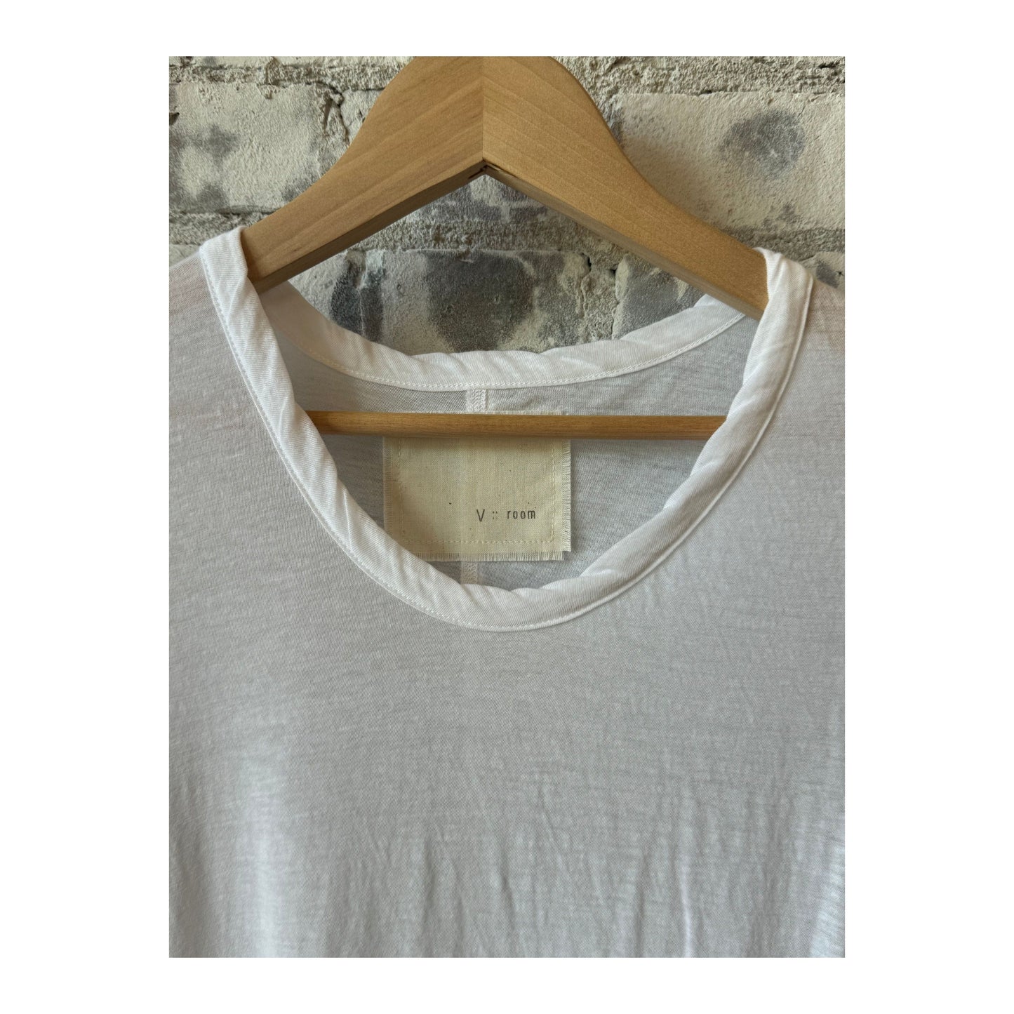 Women's white Hi-Soft Jersey SS Crew T-Shirt by V::Room, showing a comfortable, casual short-sleeve top with a crew neckline.