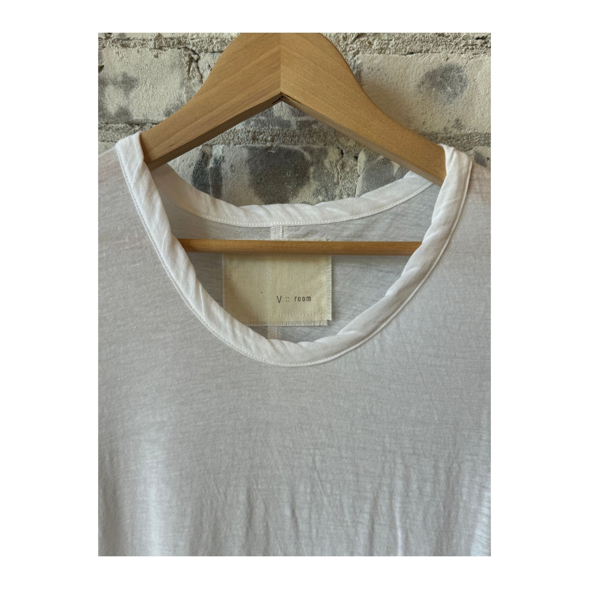 Women's white Hi-Soft Jersey SS Crew T-Shirt by V::Room, showing a comfortable, casual short-sleeve top with a crew neckline.