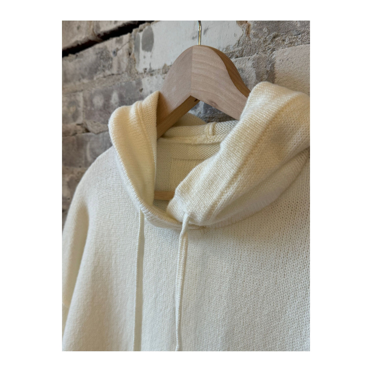 Women's ivory Merino Jersey Knit Loose Hoodie by V::Room, featuring a relaxed fit and comfortable style.
