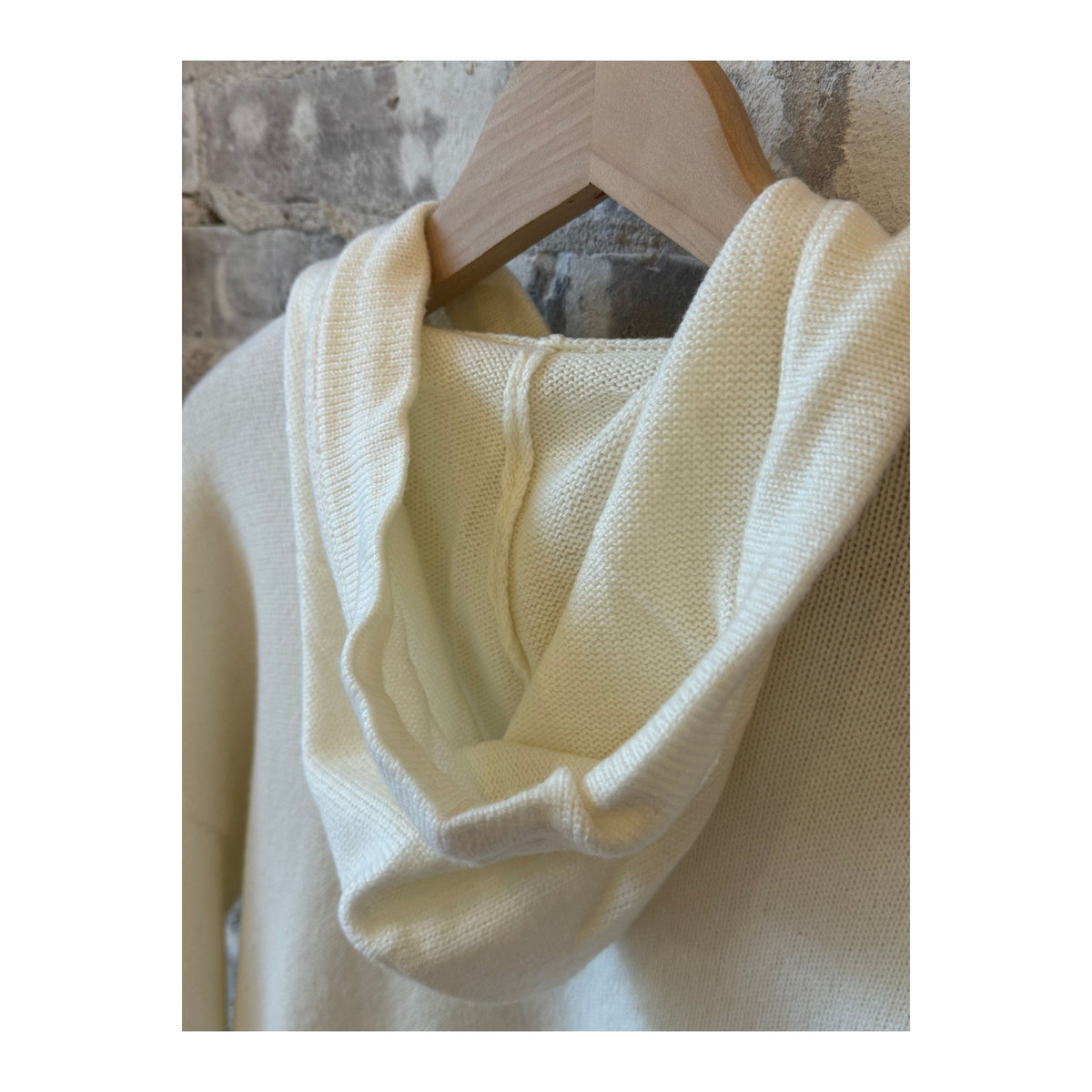 Women's ivory Merino Jersey Knit Loose Hoodie by V::Room, featuring a relaxed fit and soft, comfortable fabric.