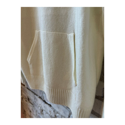 Women's ivory Merino Jersey Knit Loose Hoodie by V::Room, showcasing the relaxed fit and soft, cozy fabric.