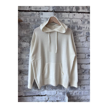 Women's ivory Merino Jersey Knit Loose Hoodie by V::Room, showcasing a cozy, relaxed fit with soft, lightweight merino wool fabric.