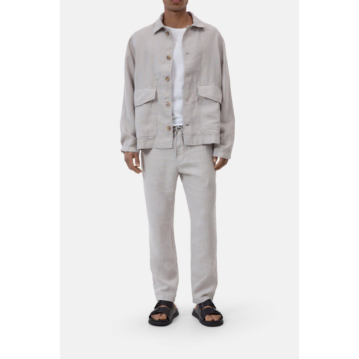 Men's Vigo Tapered Linen Pants in Mud Grey by Closed Men's, featuring a relaxed fit and tapered design for casual wear.