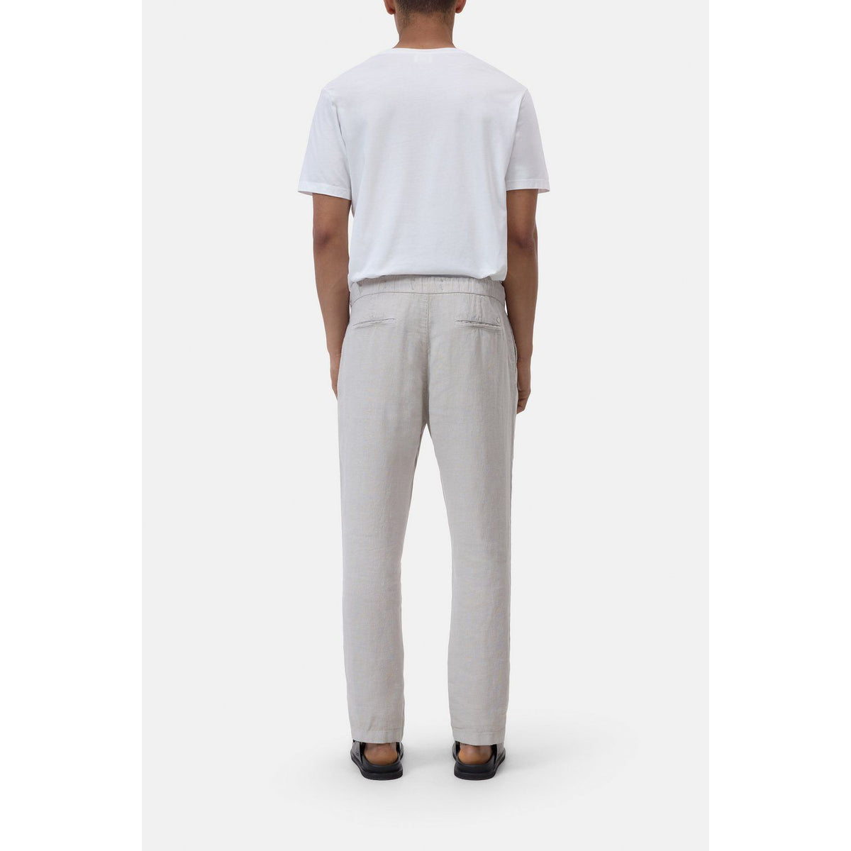 Men's Vigo Tapered Linen Pants in Mud Grey by Closed Men's, featuring a relaxed fit and tapered leg design.