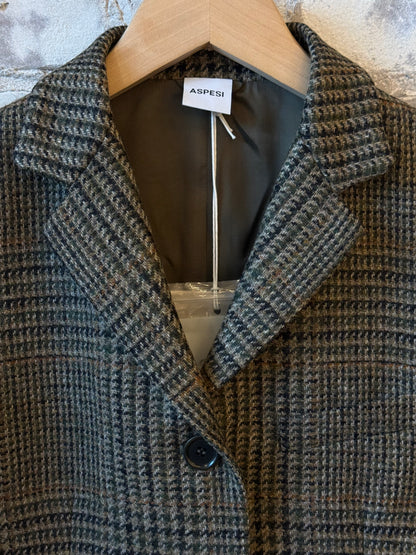 Aspesi Virgin Wool Jacket With Glen Plaid Pattern - Military Check Dark Slate Gray