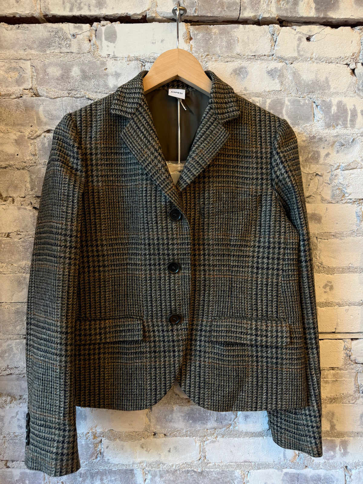 Aspesi Virgin Wool Jacket With Glen Plaid Pattern - Military Check Dark Slate Gray