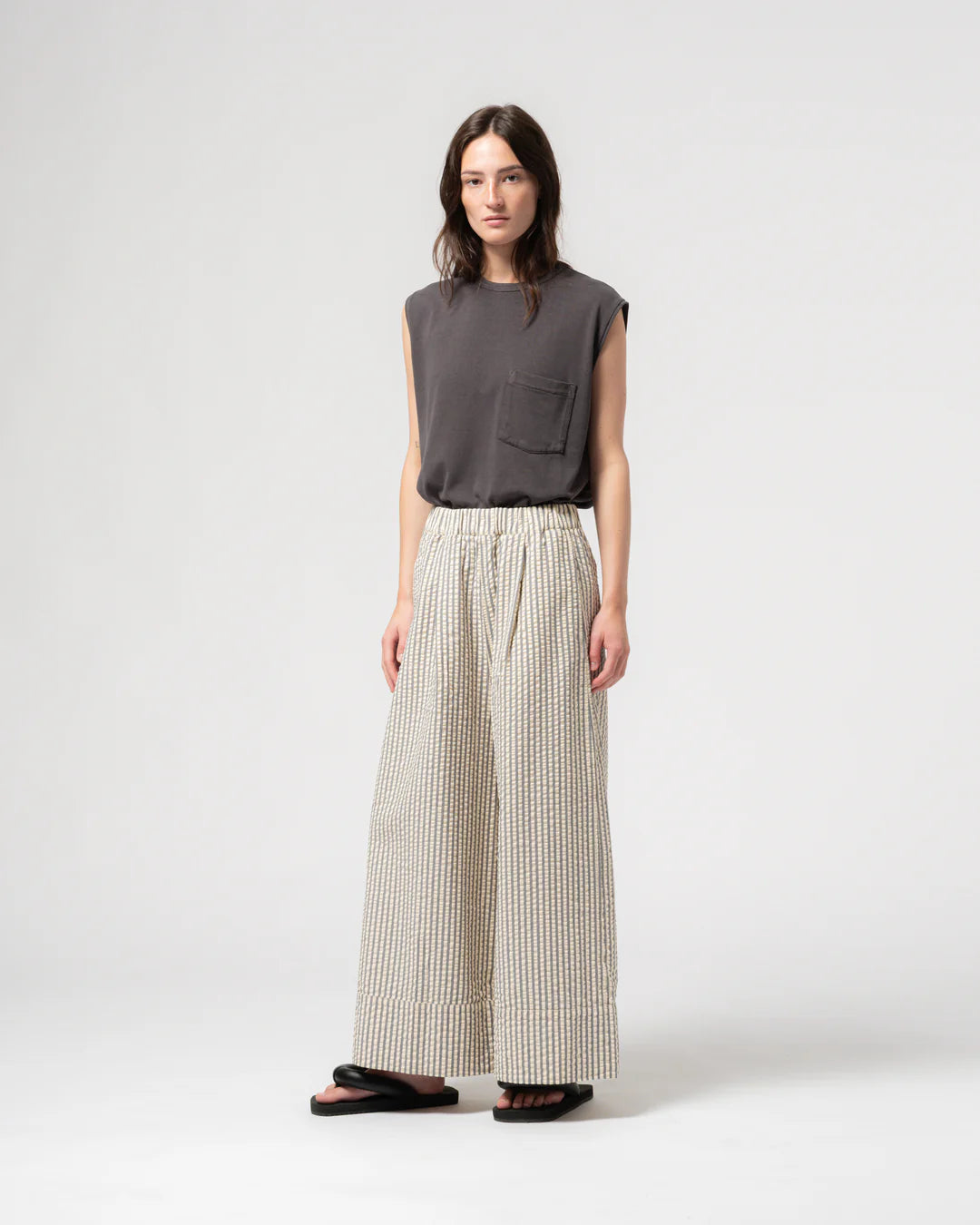 G.O.D. Culotte Belfast Seersucker Pant - Iron/Off-White