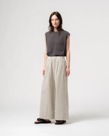 G.O.D. Culotte Belfast Seersucker Pant - Iron/Off-White