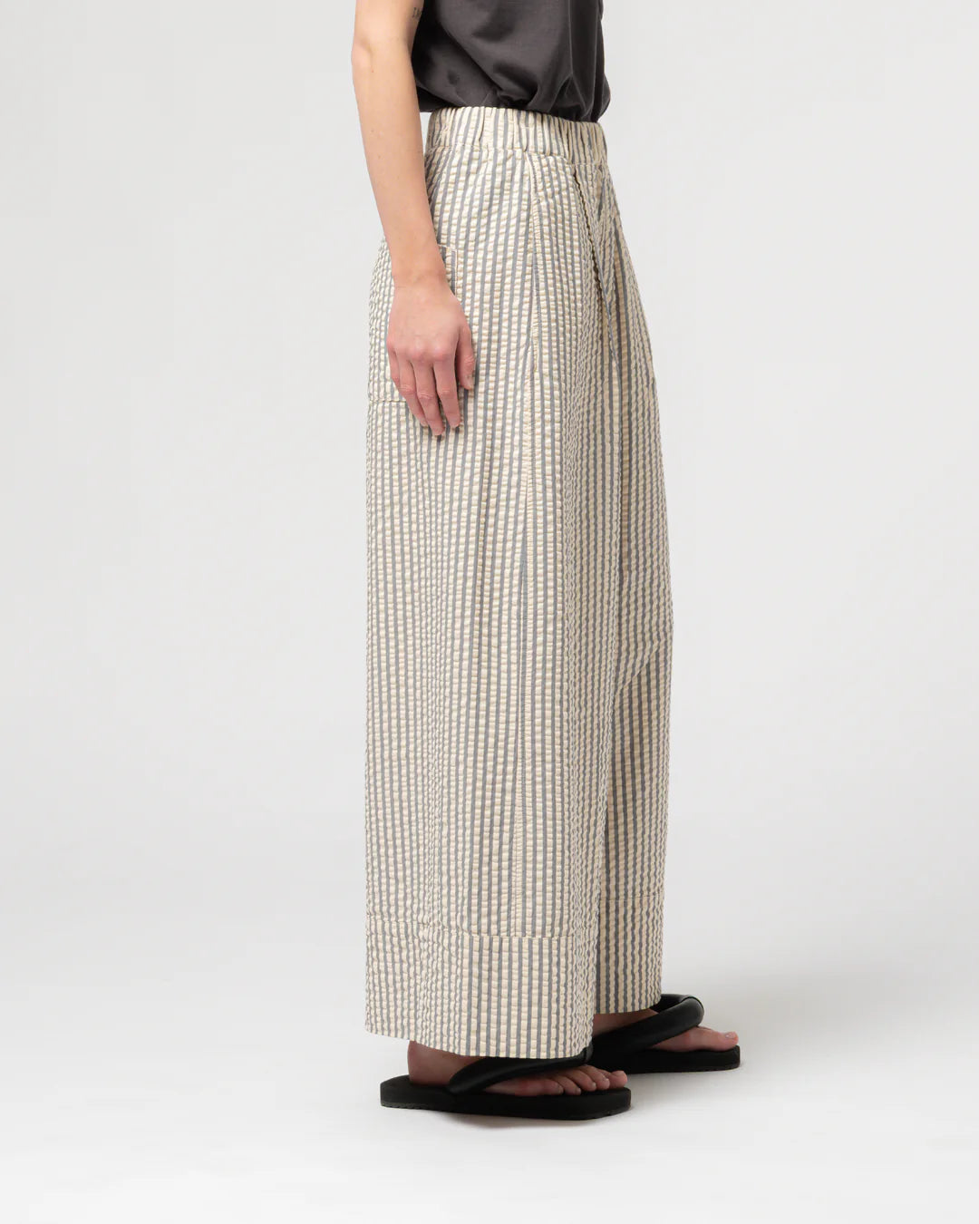 G.O.D. Culotte Belfast Seersucker Pant - Iron/Off-White