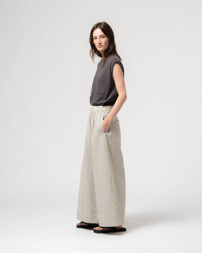 G.O.D. Culotte Belfast Seersucker Pant - Iron/Off-White