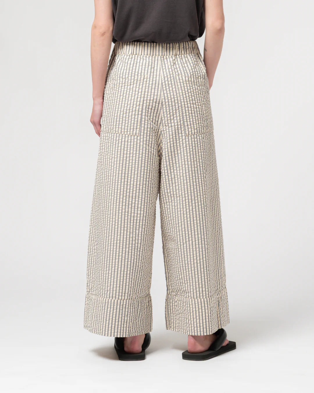 G.O.D. Culotte Belfast Seersucker Pant - Iron/Off-White