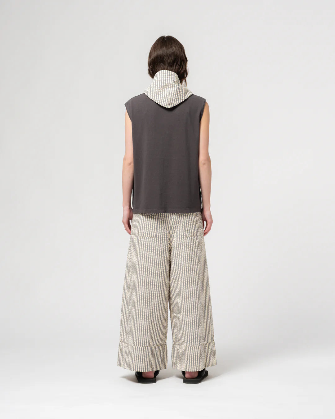 G.O.D. Culotte Belfast Seersucker Pant - Iron/Off-White