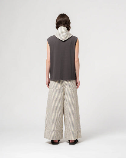 G.O.D. Culotte Belfast Seersucker Pant - Iron/Off-White