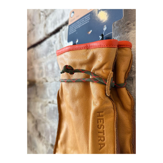 Men's Hestra Wakayama 5-Finger Glove in cork and brown, designed for warmth and dexterity with natural leather details.