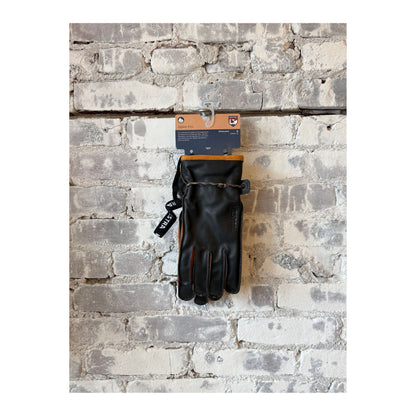 Men's Hestra Wakayama 5-Finger Glove in navy and brown, showcasing the durable glove designed for winter outdoor activities.