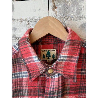 Men's Wythe washed flannel workshirt in cactus flower plaid, showing the soft fabric and classic plaid pattern.
