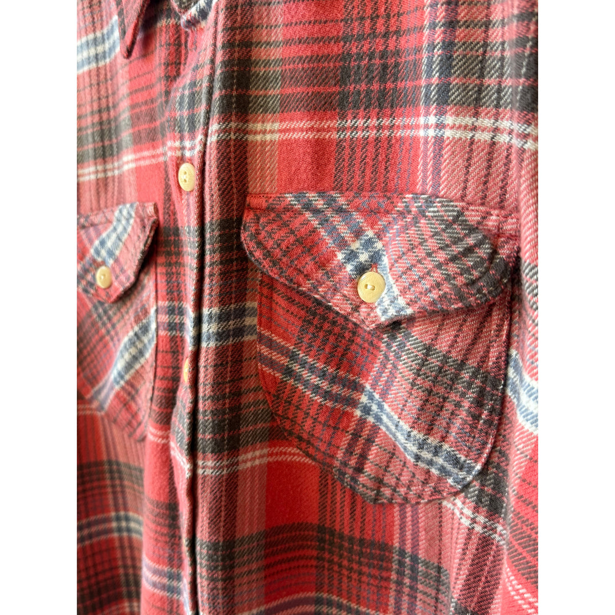 Men's Wythe washed flannel workshirt in cactus flower plaid, showing the soft fabric and classic plaid pattern.