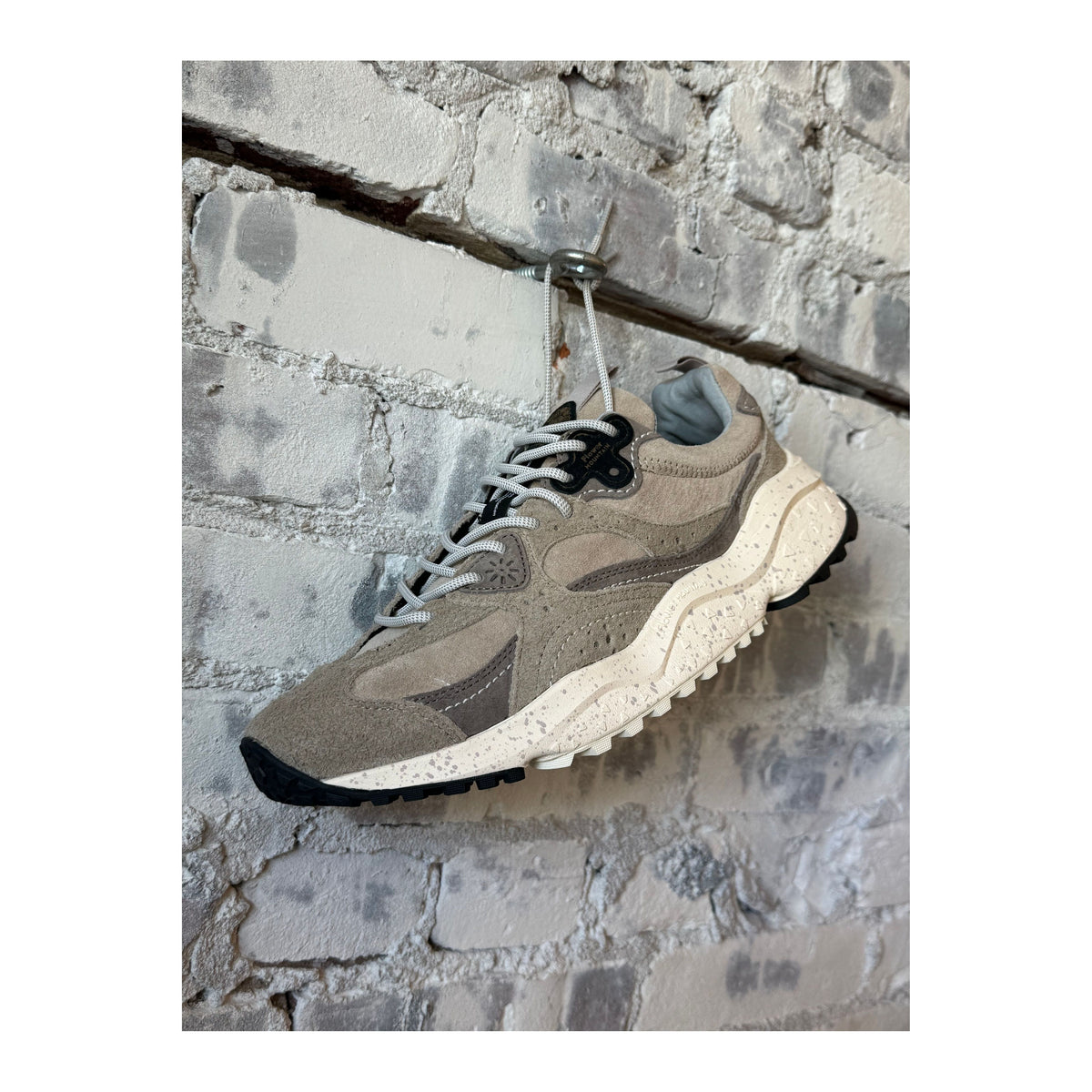 Flower Mountain Wave Men's Hairy Velour Sneaker in dove color, featuring textured velour upper and casual athletic style.