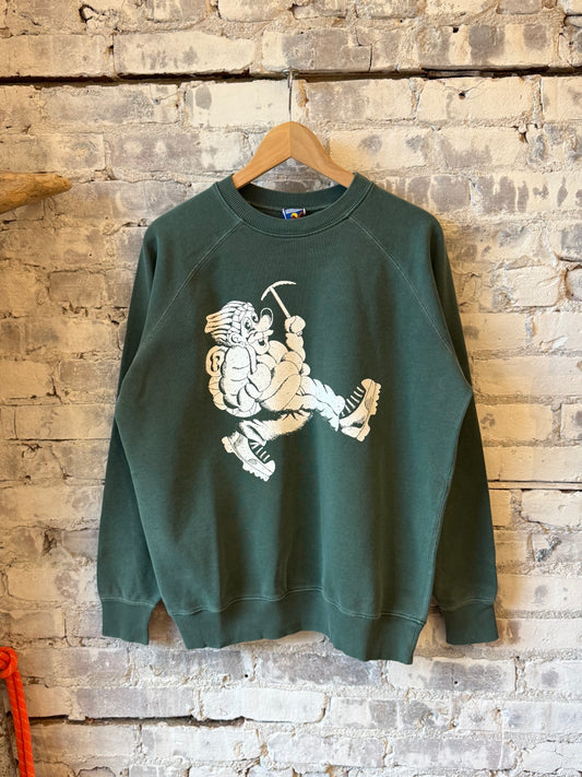 Men's Wayne raglan sleeve sweatshirt in Artichoke color by Big Rock Candy Mountaineering, shown front view with ribbed cuffs and neckline.