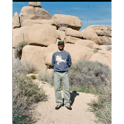 Men's blue corn Wayne raglan sleeve sweatshirt by Big Rock Candy Mountaineering, showing front view with raglan sleeves and logo.