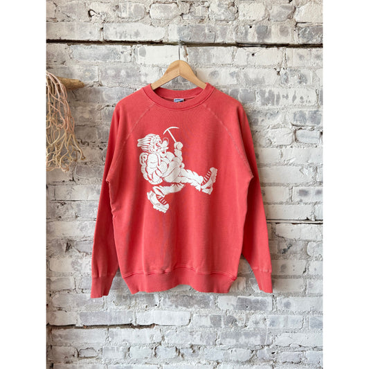 Men's Big Rock Candy Mountaineering Wayne raglan sleeve sweatshirt in vibrant tomato color, shown with casual fit and soft fabric.