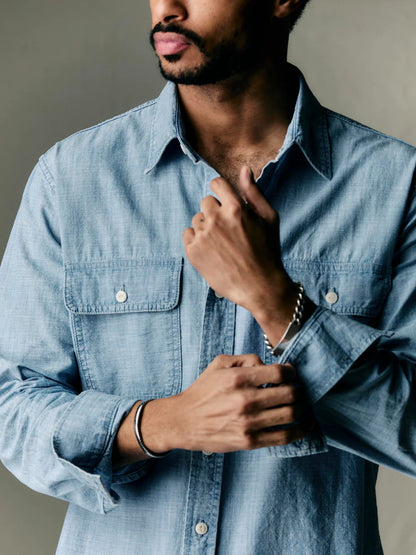 imogene + willie Earl Chambray 2-Pocket Workshirt - Chambray Blue Black