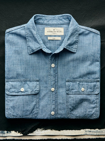 imogene + willie Earl Chambray 2-Pocket Workshirt - Chambray Blue Slate Gray