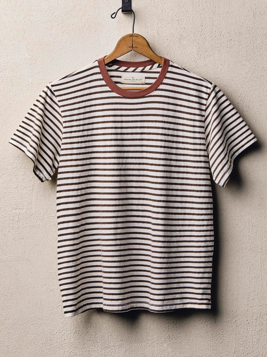 imogene + willie Novel Knit Crew - Brown Stripe Rosy Brown