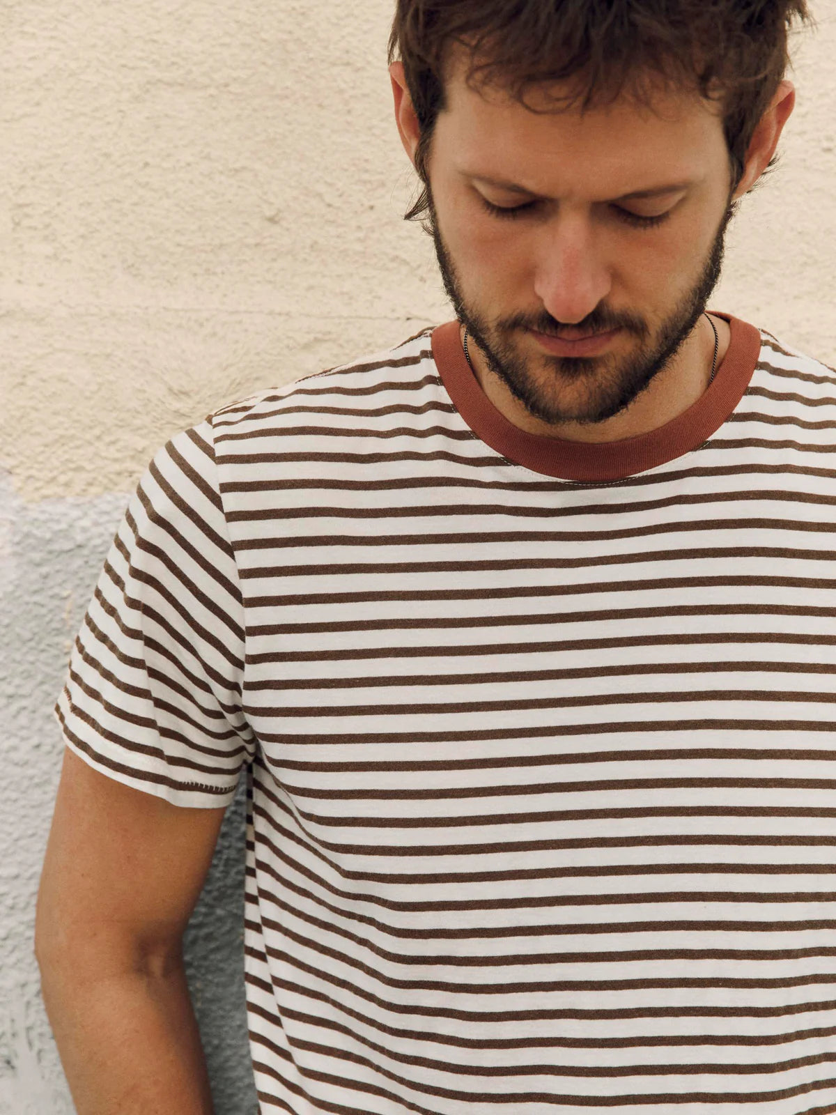 imogene + willie Novel Knit Crew - Brown Stripe Rosy Brown
