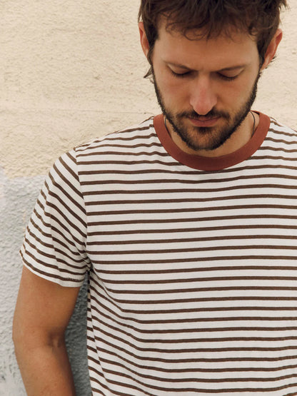 imogene + willie Novel Knit Crew - Brown Stripe Rosy Brown
