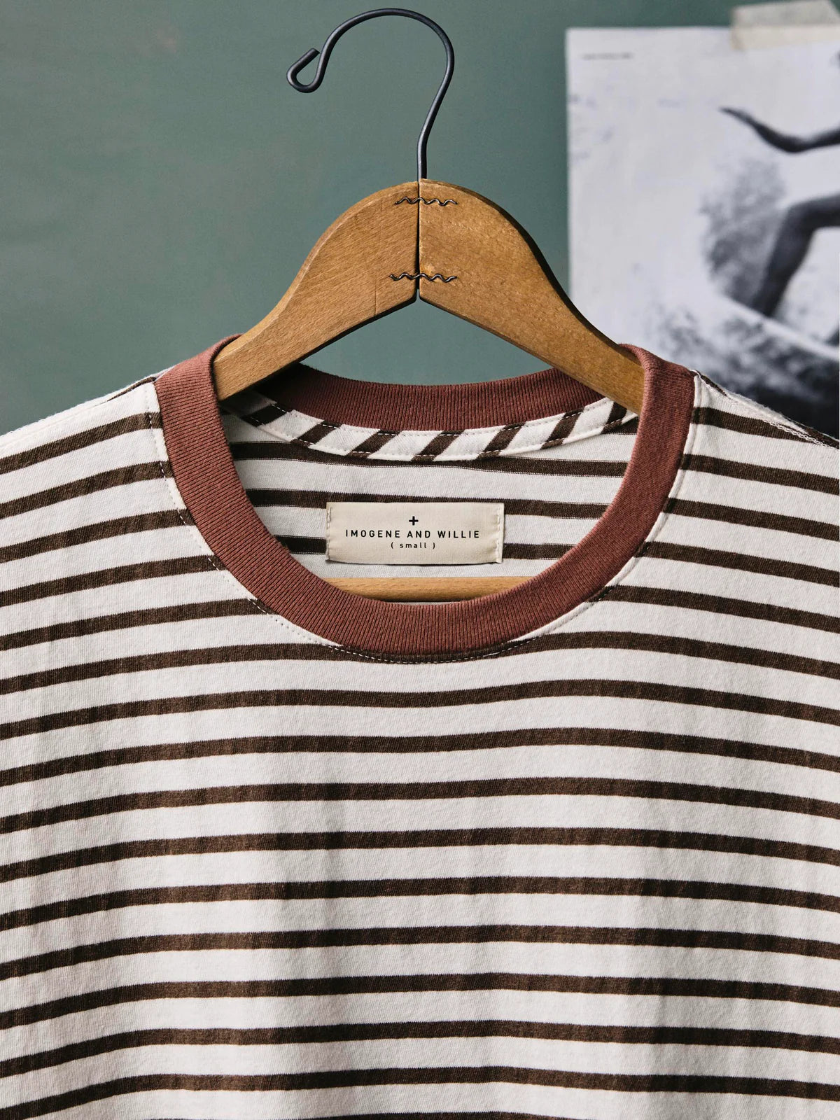 imogene + willie Novel Knit Crew - Brown Stripe Dim Gray