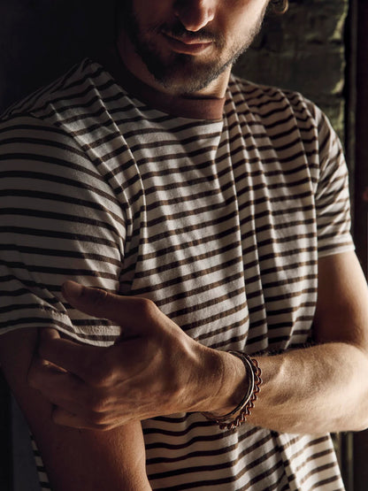 imogene + willie Novel Knit Crew - Brown Stripe Black