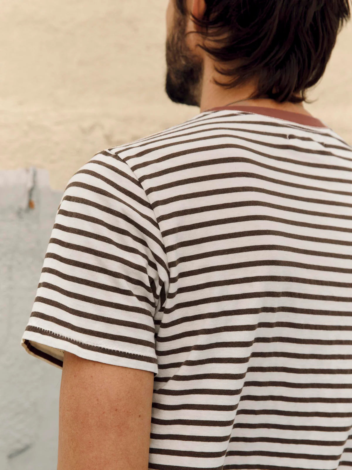 imogene + willie Novel Knit Crew - Brown Stripe Tan