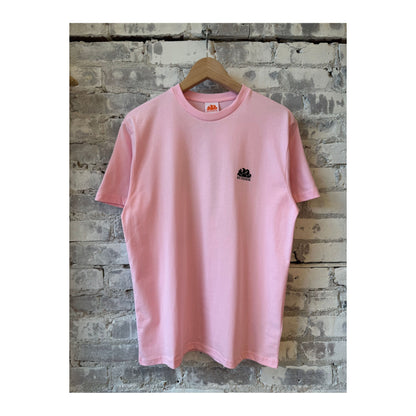 Men's Sundek wetsuit printed T-shirt in quartz pink with graphic design, short sleeve casual shirt for beach or surfwear.