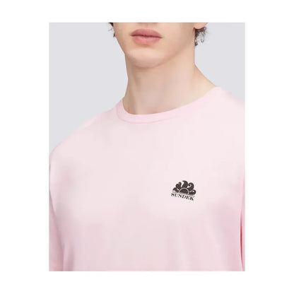 Men's Sundek wetsuit printed T-shirt in quartz pink, featuring a lightweight, comfortable design with bold, colorful graphic print.