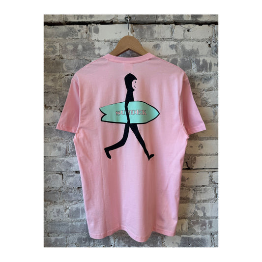Men's Sundek wetsuit printed T-shirt in quartz pink with vibrant surf-inspired graphics.
